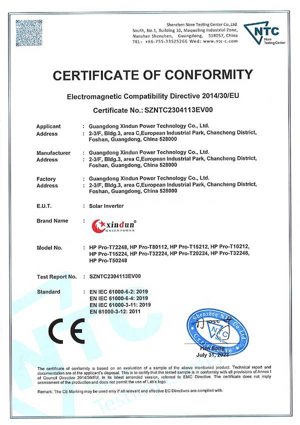 HP PRO-T Solar Power Inverter CE Certification