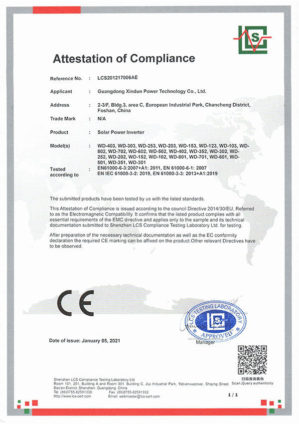 WD Solar Power Inverter CE Certification