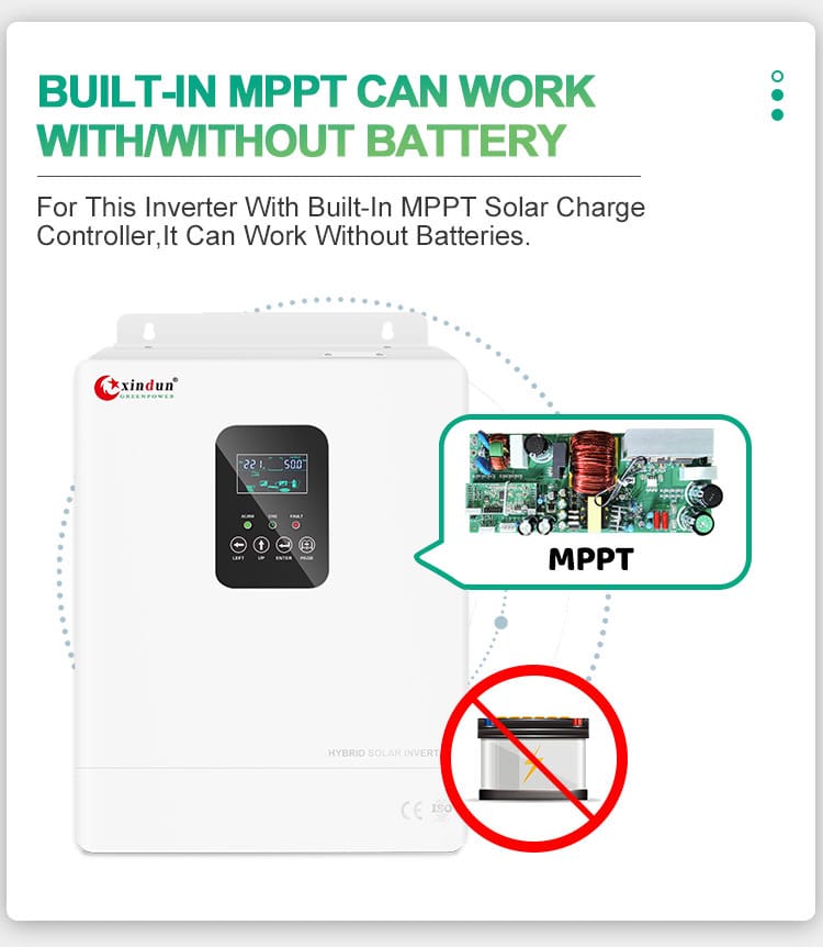3kva hybrid inverter built-in mppt can work with or without battery